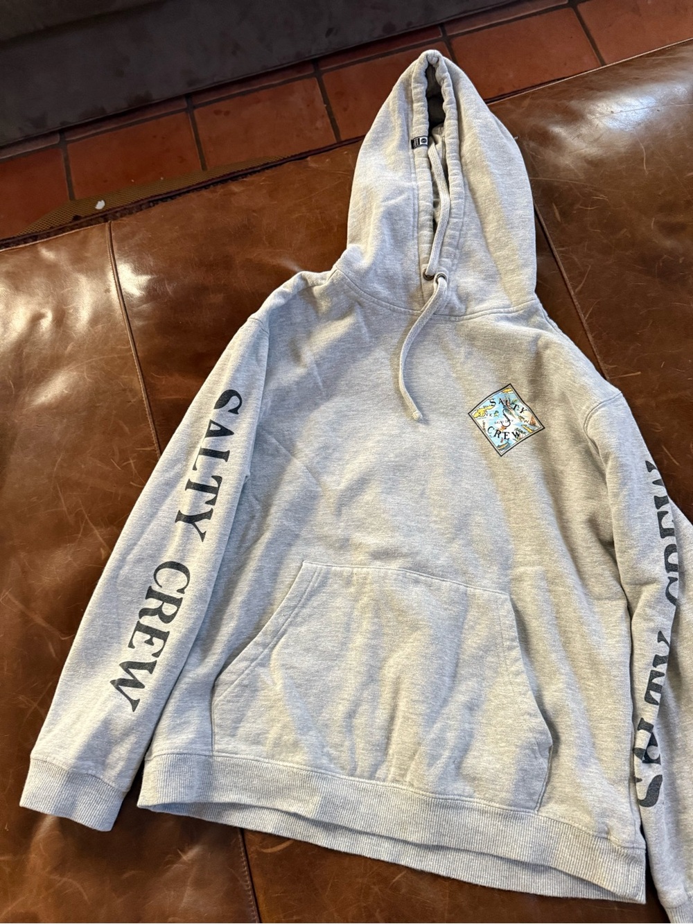 Salty crew, S gray hoodie, pastel map motif